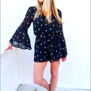 Flare Long Sleeve V Neck Romper